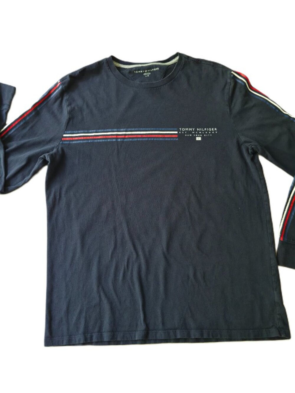 Tommy Hilfiger Men's Navy Graphic T-Shirt Size L New York Stripe Logo